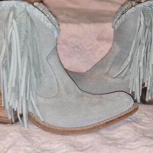 LIBERTY Black Gray Fringe Ankle Boots